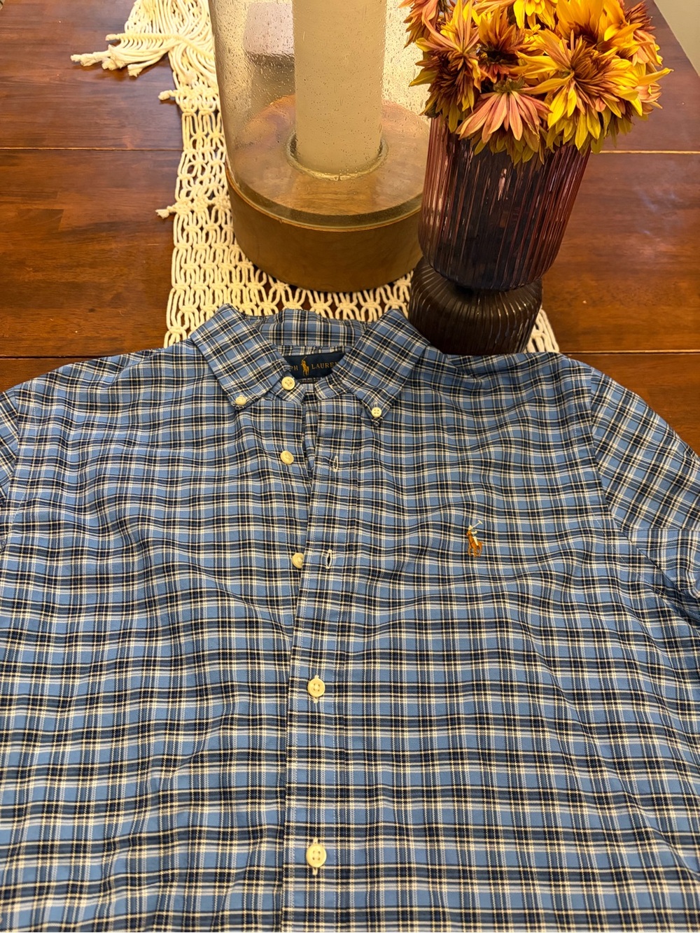 Ralph Lauren Blue and White Plaid Button-Down Shirt